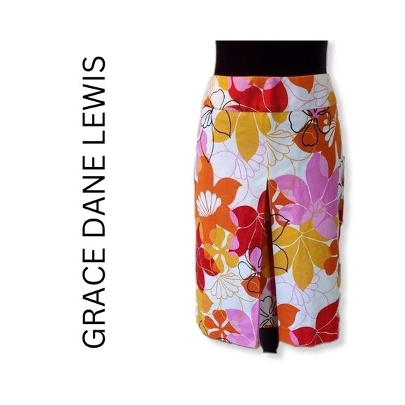 Grace Dane Lewis Retro Front Pleat Floral Skirt Sz 10 - Picture 1 of 10